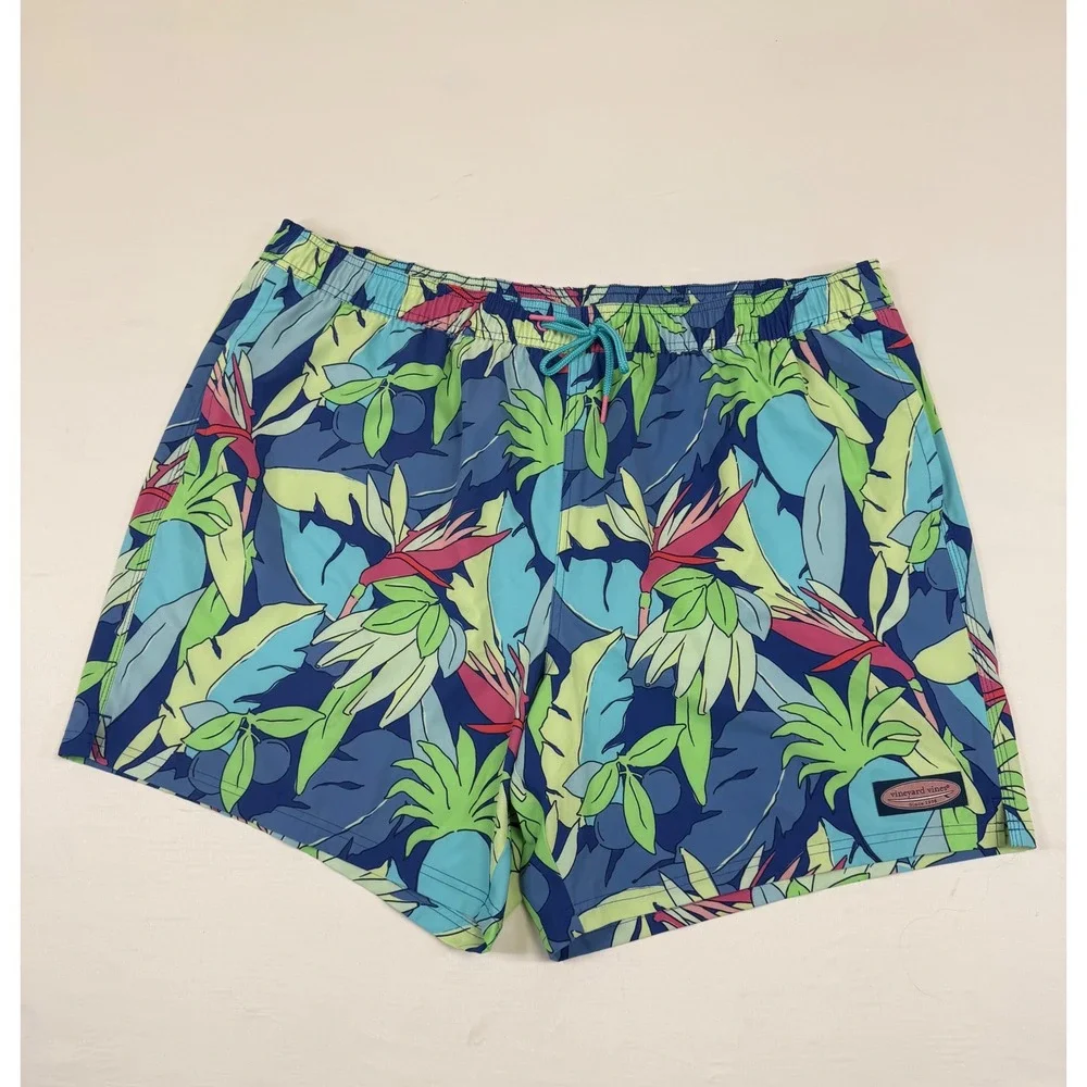 Vineyard Vines Mens‎ 2XB Tropical Bird of Paradise Swim Trunks Blue 1M001149